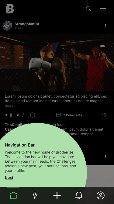 Onboarding step introducing the navigation bar