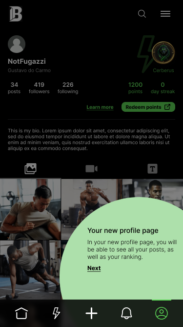 Onboarding step introducing the profile page