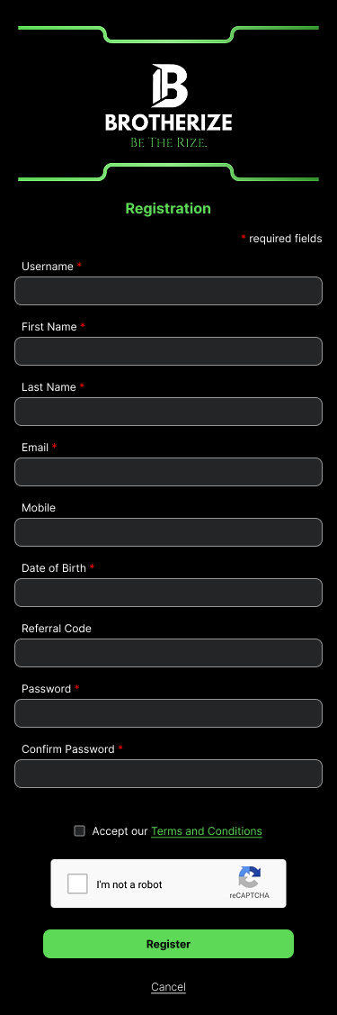 Brotherize registration screen