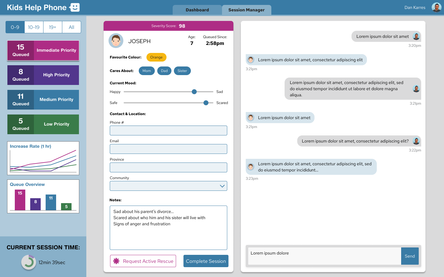 Pacific counselor dashboard — caller profile