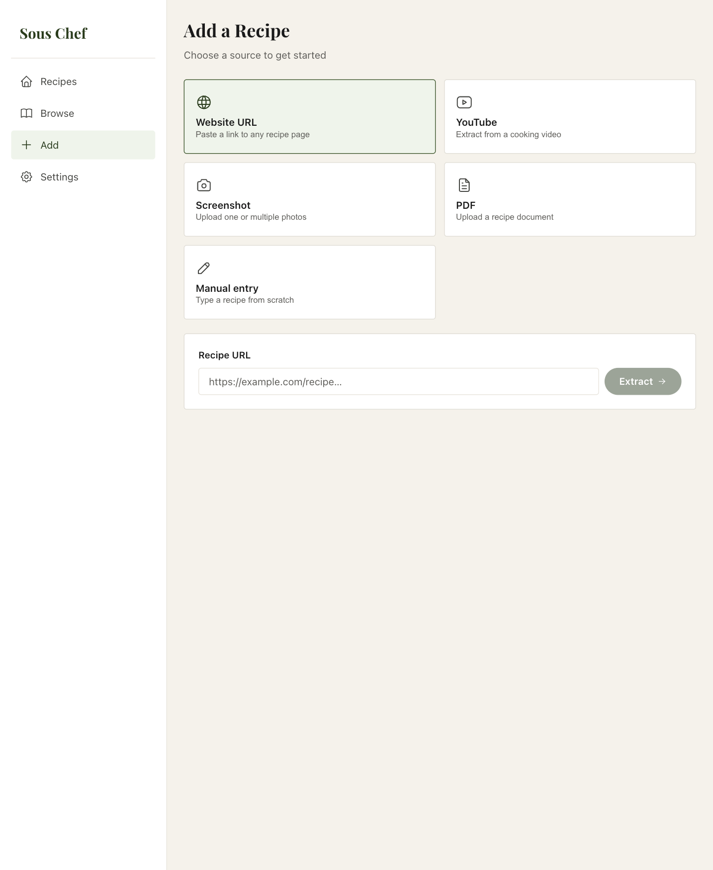 SousChef live app — Add a Recipe