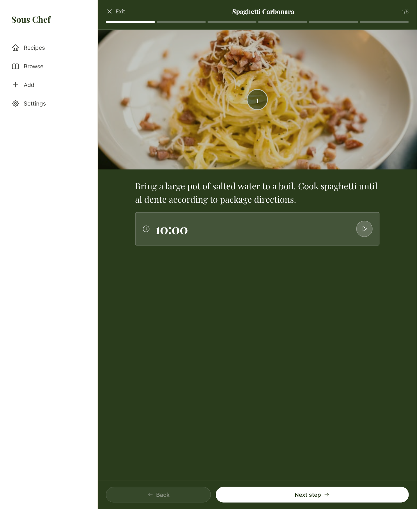 SousChef live app — Cook Mode