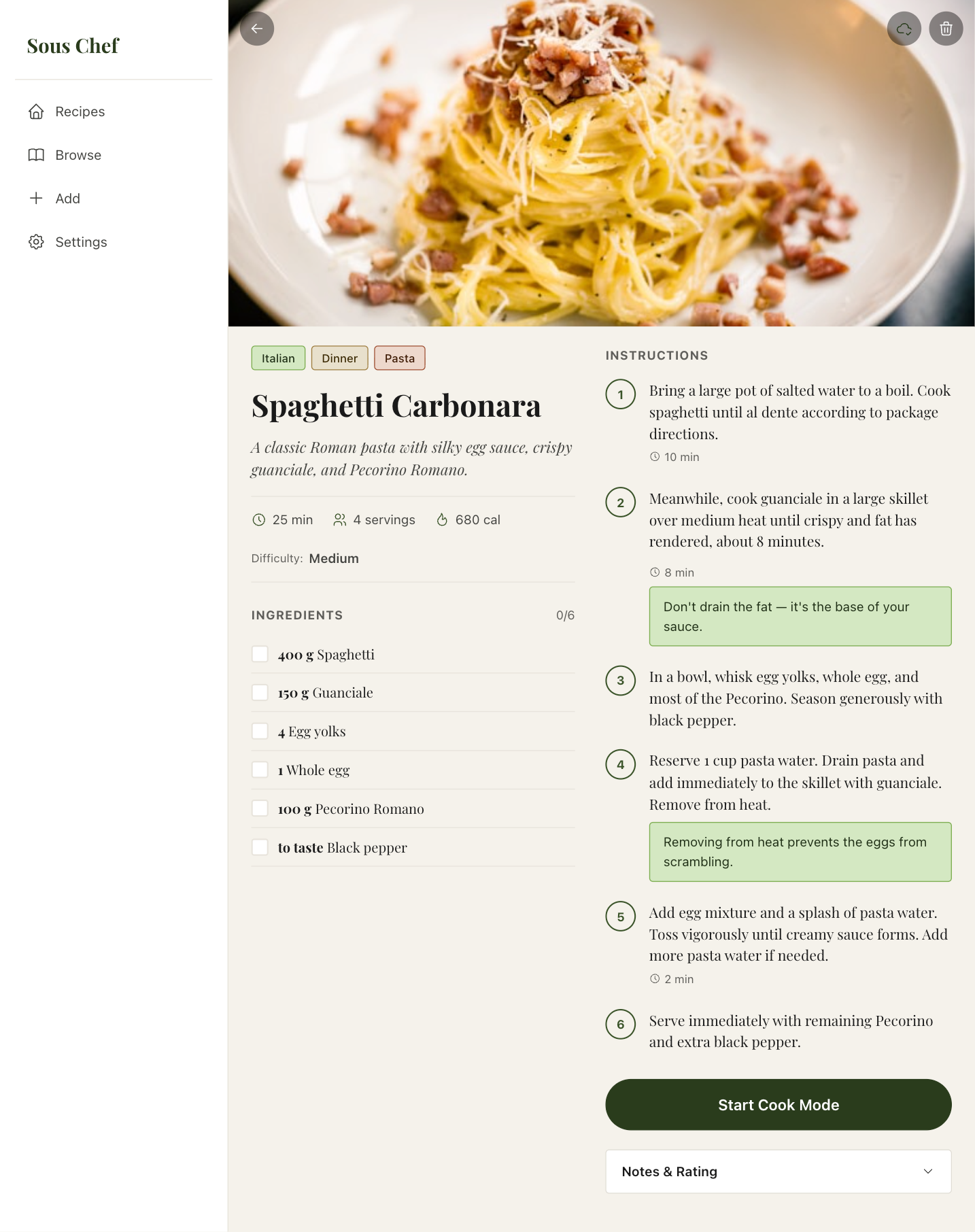 SousChef live app — Recipe Detail