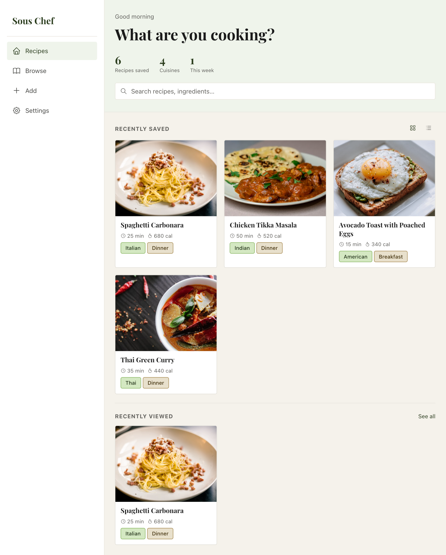 SousChef live app — Home