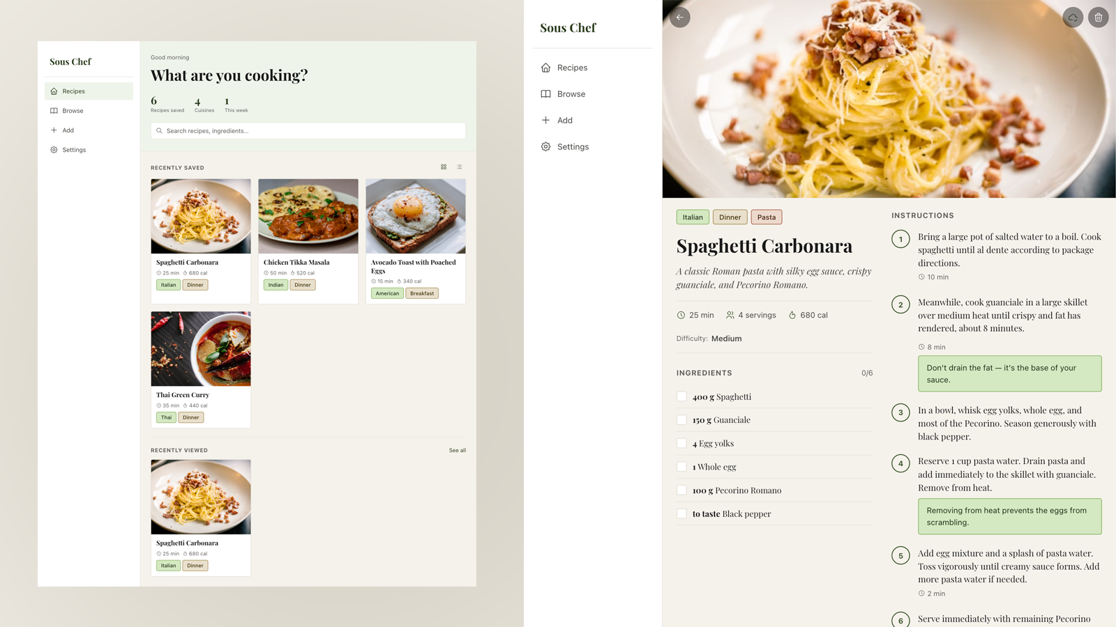 SousChef app screens