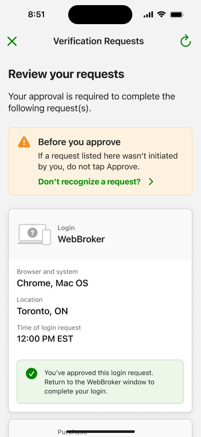 Success state confirming the login approval went through